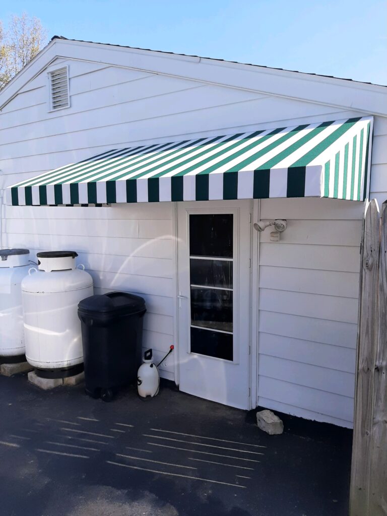 green and white stripped awning