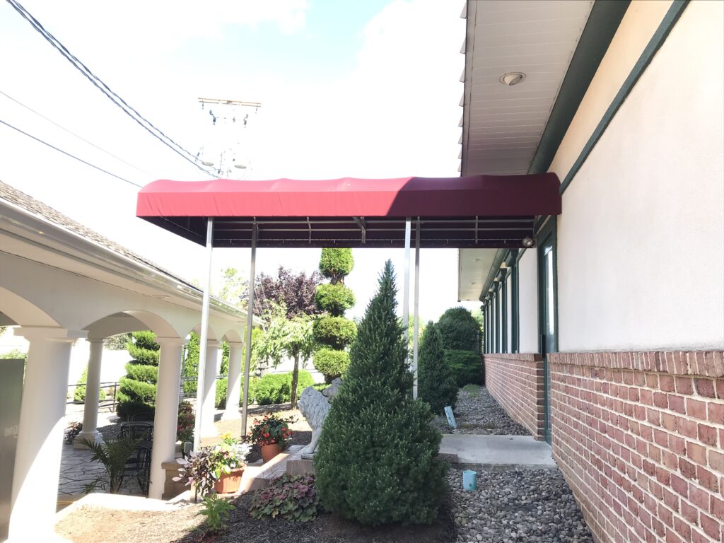 red commercial style awning